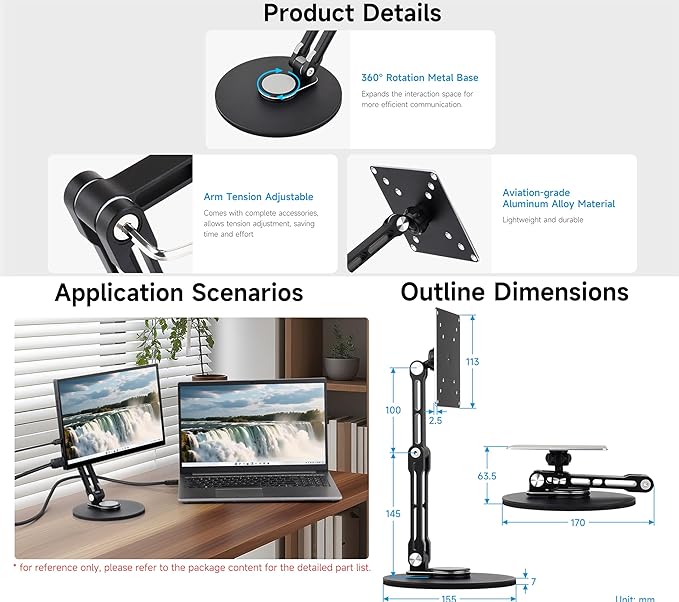 VESA Monitor Stand Portable & Adjustable Stand, Compatible With Monitors Up To 19inch, Supports Multi-axis Rotation, Weighted Base And Ergonomic Design, Foldable For Easy Storage