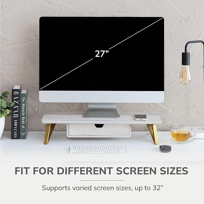 Anji Mountain Monitor Stand - Desktop Organizer & Laptop Riser, Ergonomic Monitor Riser, Space-Saving Monitor Stand for Desk, Durable Construction, Easy Assembly, Ideal for Home & Office,White Wash