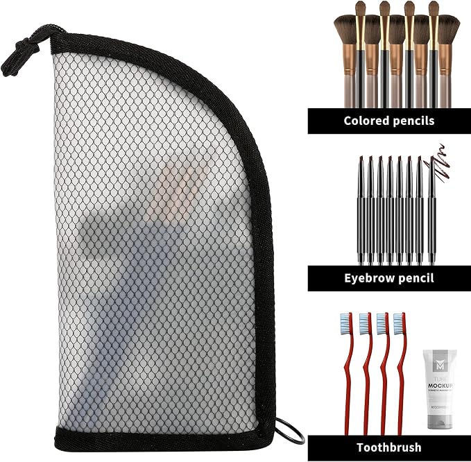 patu Standing Travel Toiletry Bag - Transparent Waterproof PVC Mesh Pouch with Triangle Design for Bathroom Essentials & Personal Care, Black