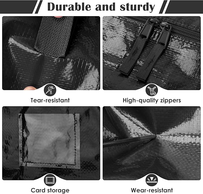 6 Pack Moving Bags with Full-Open Side Zipper, Extra Large 93L Heavy Duty Waterproof Foldable Storage Totes for College Dorm, Moving & Home Organization Black