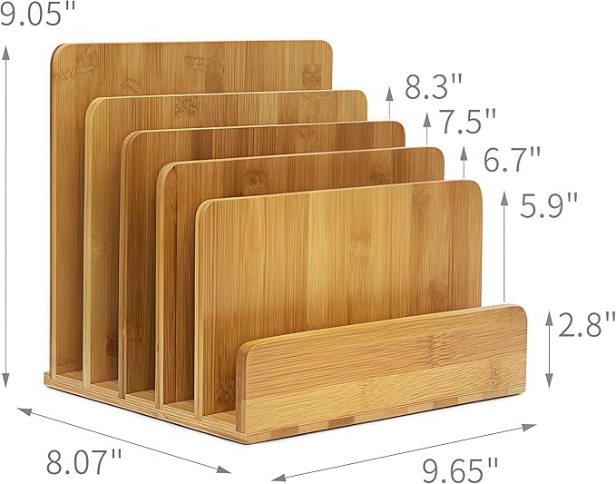 Bamboo Mail Organizer - File Holder Sorter for Letter and Folder Document Storage, Envelope Organization with 5 Slots for Office Desk, Countertop, Home Bill