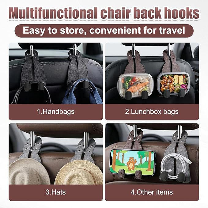 Headrest Hooks for Car,2026 New Two Hook Fur Leather Seat Back Headrest Hanger (2PCS-Brown)