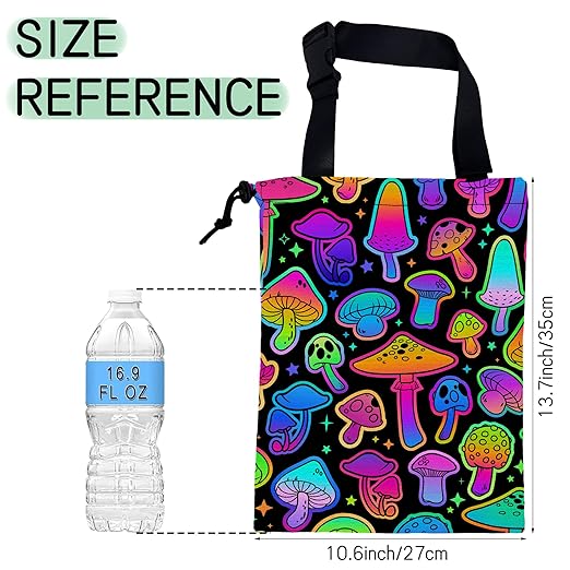 Bright Mushrooms Car Garbage Bag,Colorful Mushroom Waterproof Small Car Trash Bag Hanging Back of Seat,Drawstring Hanging Car Trash Bag with Adjustable Buckle for Car Accessories