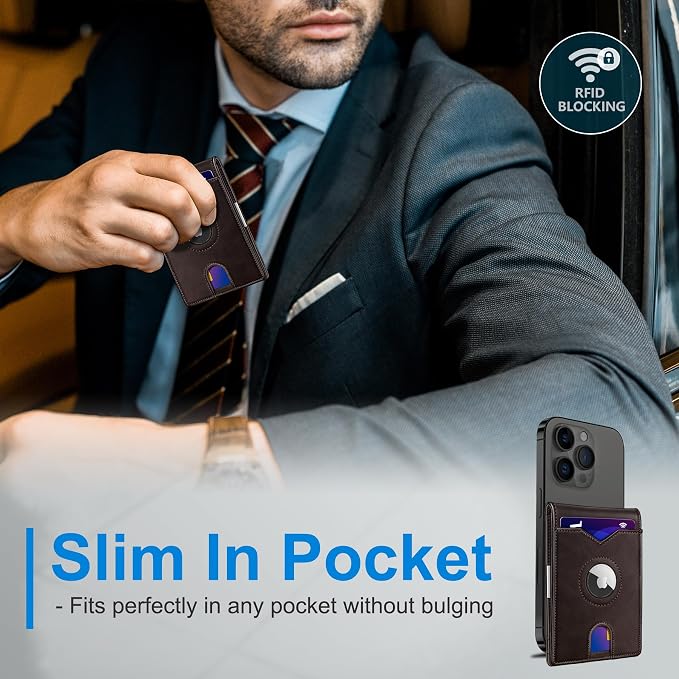 miyozi Airtag Wallet for Men,with Money Clip 11 Cards Slim Front Pocket Leather RFID Blocking Wallet with Gift Box