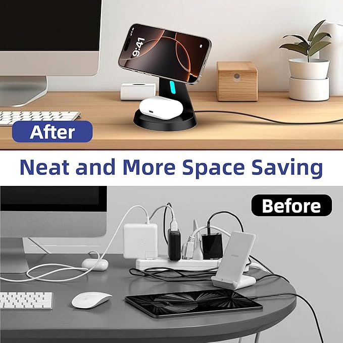 𝟐𝟎𝟐𝟔 𝐍𝐞𝐰 Magnetic Wireless Charger for Samsung & Apple Devices, 3 in 1 Charging Station Magnetic Charger Stand simultaneously Compatible with Samsung and Apple Series Black
