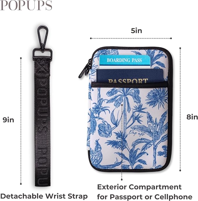 POPUPS Passport Travel Wallet for Women - Large Multiple Document Organizer and Holder with Wristlet - Toile