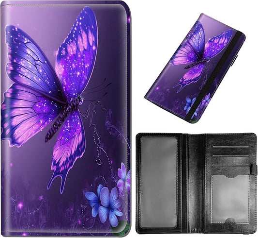 DEGDFSGR Checkbook Cover - Premium Leather Standard Duplicate Register Check Card Book Holder Wallet with RFID Blocking Function for Girl Men Women,Purple Butterfly