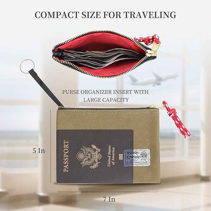 Rough Enough Passport Wallet for Men Women Compact Travel Pouch for Documents ID Essentials with Key Ring Heavy Duty Canvas