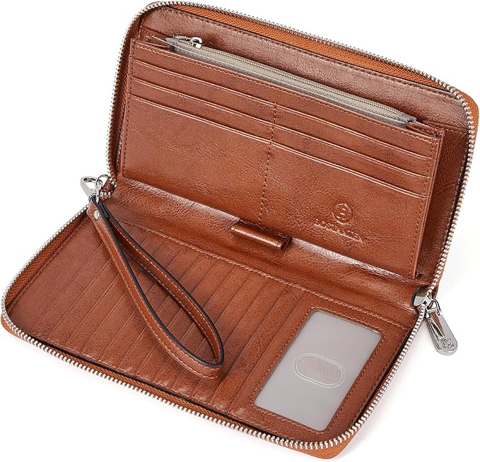 BOSTANTEN Leather Wallet for Women RFID Blocking Zip Around Credit Cards Holder Phone Clutch