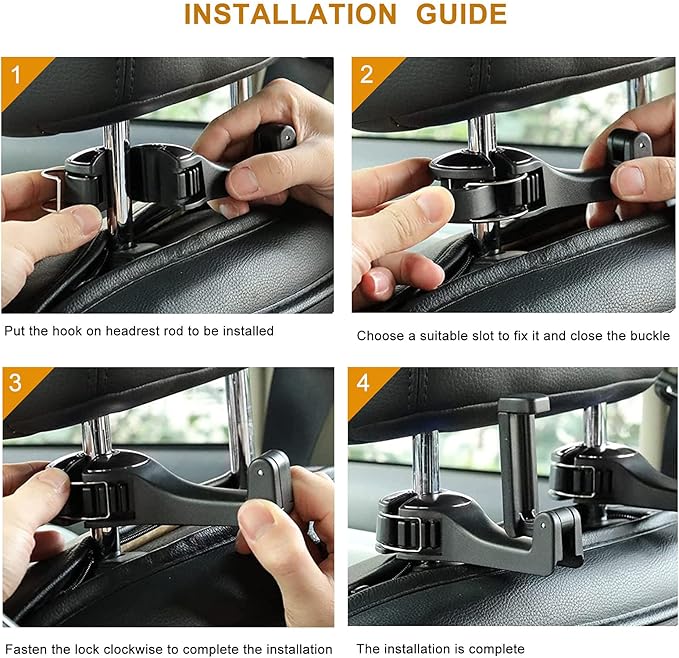 Car Headrest Hook with Phone Holder, Universal 360 Rotation Headrest Hooks for Purses and Bags (Silver)