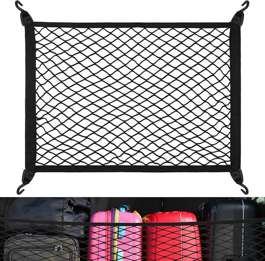 Stretchable Car Cargo Net Adjustable Elastic Storage Net Trunk Interior Accessories with Hook, Universal Fit for Car, Vehicle, SUV(40 * 60cm)
