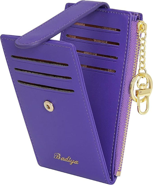 Badiya Slim Women Wallet RFID Blocking Bifold Compact 9 Card Slots Holder Wallets Soft Leather with Zipper Coin Pocket 2 ID Window