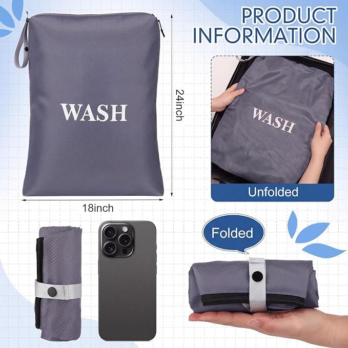 Hsei 4 Pcs Travel Laundry Bags Bulk 24 x 18 Inch Washable Waterproof Wet Dry Bag for Dirty Clothes Gym Foldable Organizer with Zipper Travel Accessoriesfor Swimming Yoga Bathing Suit (Dark Colors)