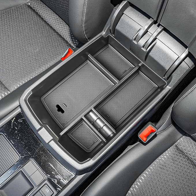 HGWEI Center Console Organizer Compatible with VW Atlas and Cross Sport 2018 2019 2020 2021 2022 2023 Accessories, Interior ABS Armrest Storage Box Insert Tray (Not Fit 2024 2025), Black