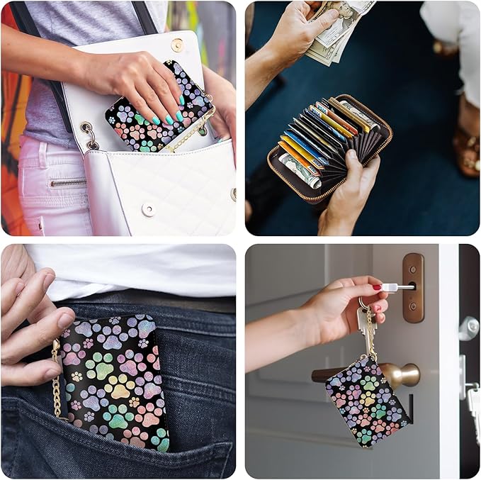 Credit Card Holder RFID Wallet, Small Card Holder Wallet for Women with Keychain Zipper, Funny Leather Print Credit Card Wallets Accordion Gift