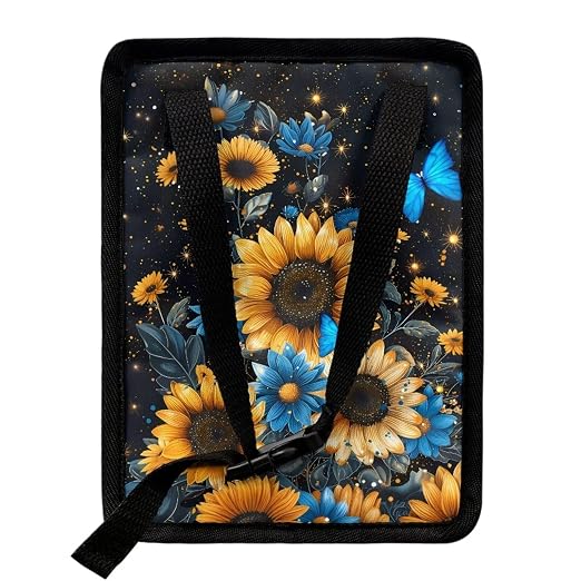 Biyejit Sunflower Butterfly Car Trash Can with Lid, Auto Garbage Bin Leak-Proof Automotive Garbage Can Multipurpose Foldable Organizer Hanging Bag for Automotive SUV Trunk