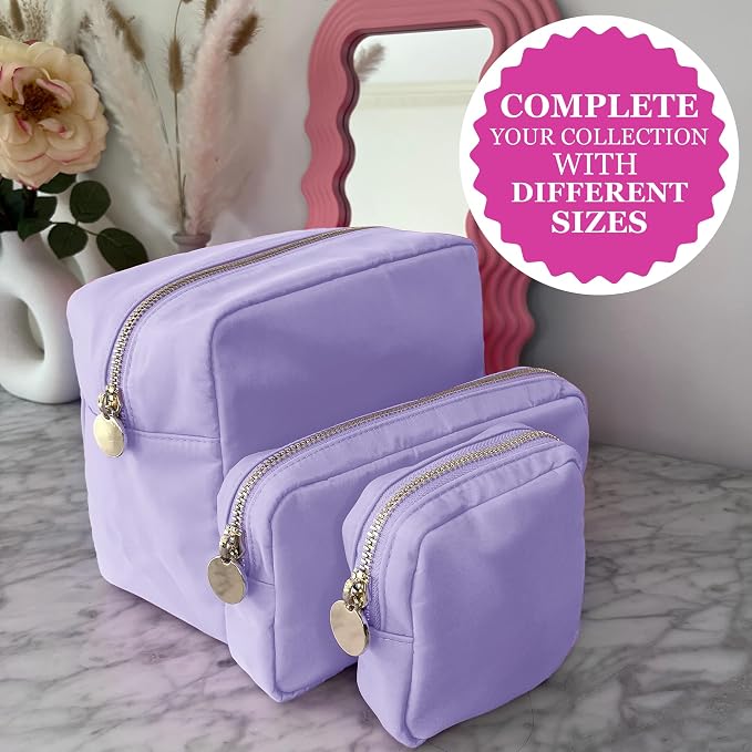 DANCOUR 3-Piece Makeup Bag Set – Mini, Small & Large Purple Cosmetic Bags for Women & Girls, Cute Travel Toiletry Bags, Purple Makeup Organizer Set Makeup Pouch