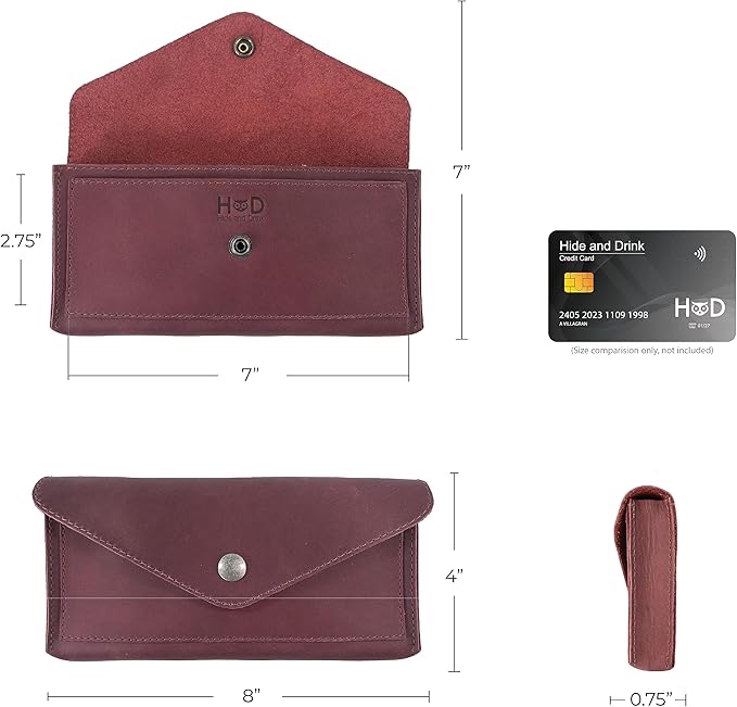 Hide & Drink, Full Grain Leather Large Female Wallet, Travel Organizer for Women, Vintage Money and Card Holder, Handmade, Sangria