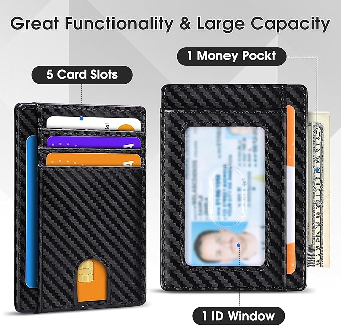 Slim Minimalist Wallet for Men,Front Pocket Wallet RFID Blocking Small Thin Credit Card Holder,ID Card Case Gift for Men Carbon Fiber Black