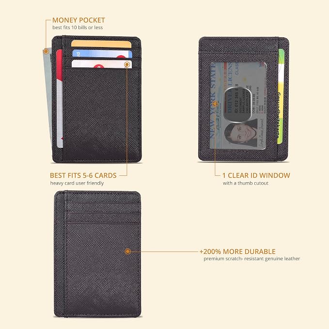 Real Leather Slim Minimalist Wallet for Men and Women -RFID Blocking Front Pocket Thin Credit Card Holder Stylish Wallets (Brown)