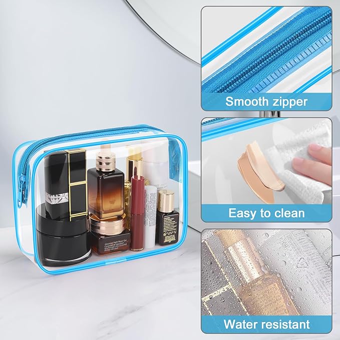 Wedama TSA Approved Toiletry Bag, Cosmetic Bags 2 Pack with Zipper Carry on Airline Airport Travel Accessories, PVC Makeup Bags for Travel, Quart Size Travel Bags for Men and Women-Sky Blue