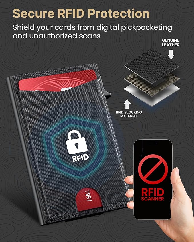 typecase Flip Pop Up Wallet for Men Card Holder: Smart Privacy & lD Display Mode, RFID Blocking, Slim Genuine Leather, Minimalist Front Pocket - 8 Cards Capacity | ID Window | Money Clip (Black)