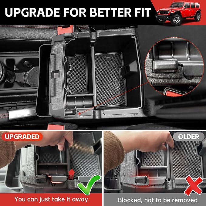 Center Console Hanging Organizer for 2018-2025 Jeep Wrangler JL JLU 4XE/Gladiator JT Center Console Armrest Box Storage Tray for Wrangler&Gladiator(Hanging+Center Console Armrest Organizer)