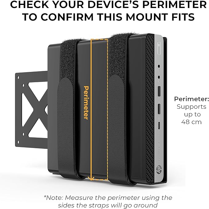 HumanCentric Universal Small Device VESA Mount for VESA Arms, Adjustable Strap Mount for Small Computers and Other Electronic Devices, Mounts On The Back of a Computer Monitor Using VESA Arm