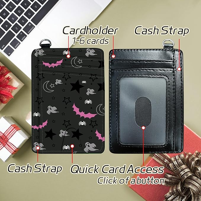 Small Travel Wallets, Gothic Skull Moon Stars Bat Slim Minimalist Front Pocket Wallet with Wristlet, RFID Blocking PU Leather Credit Card Holder with ID Window Change Purse for Men Women