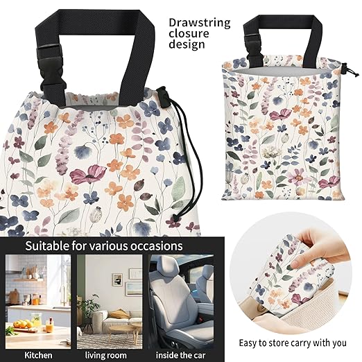 Car Trash Bag Large Hanging Can for Back of Seat, Cute Waterproof Car Garbage Bag for Vehicle, Travelling, Outdoor Colorful Boho Leaf
