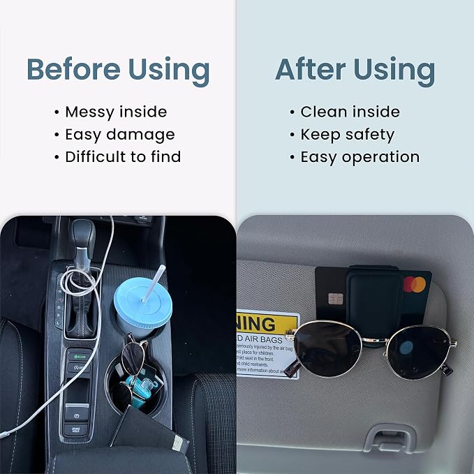 Sunglass Holder for Car Visor Clip Pack 2 - Car Sunglass Holder - Magnetic Leather Sunglasses Holder - Eyeglass Holder for Car Visor - Visor Sunglasses Holder Clip (Black)