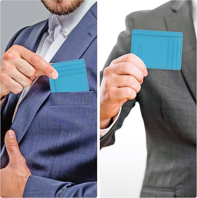 Ultra Slim Leather Wallet Just 0.12 Thick, 6 Card Slots, RFID Blocking, Soft, Durable, Minimalist Genuine Leather, Credit Card Holder for Men & Women Great Gift