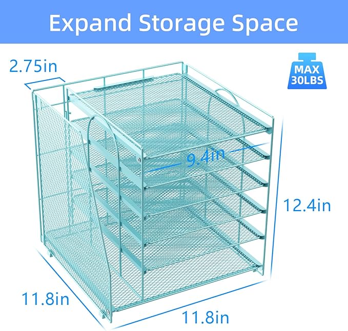 gianotter 6-Tier Paper Organizer With Magazine Holder, Desk Organizers and Accessories, Desk Accessories & Workspace Organizers, File Organizer for Office Supplies Storag (Blue, 6-Tier)