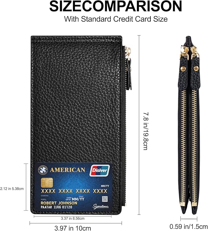 Womens Wallet, RFID Blocking Leather Wallet Large Size Bifold Multi Card Holder Wallet with Zipper Pocket - Black
