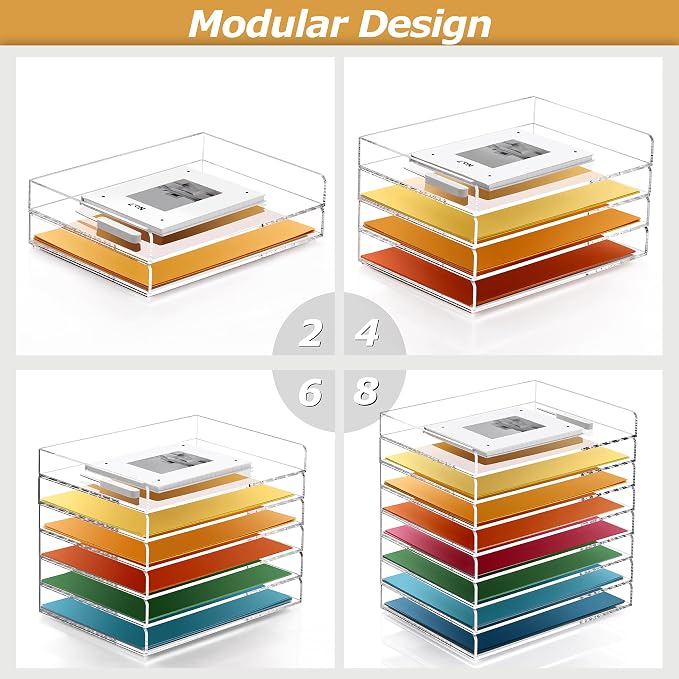 4 Tier Stackable Letter Tray, Acrylic Paper Organizer File Trays Paper Sorter, Clear Office Supplies Accessories for Letter/A4 Size Folders Documents 12.4inx8.86inx6.65in