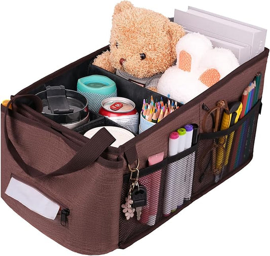 HEYSKAY Car Seat Organizer-Passenger Seat Organizer, Collapsible Small Car Seat Organizer for Console Front/Back, Car Caddy Organizer with 4pc Drink Holders Automotive Backseat Organizer for Kids