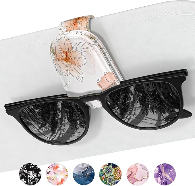Sunglasses Holder for Car Visor, Magnetic Leather Car Sunglass Holder, Car Sun Visor Glasses Hanger Clip, Car Interior Accessories for Women Men, Fits All Size Eyeglasses