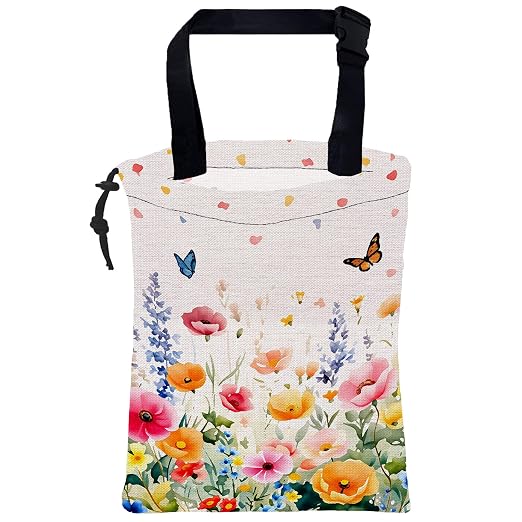 Car Trash Bag Watercolor Wildfloral Butterfly Hanging Drawstring Car Organizer and Storage Bag with Adjustable Buckle Canvas Garbage Bin for Back Seat or Hanging Headrest Road Trip Essentials
