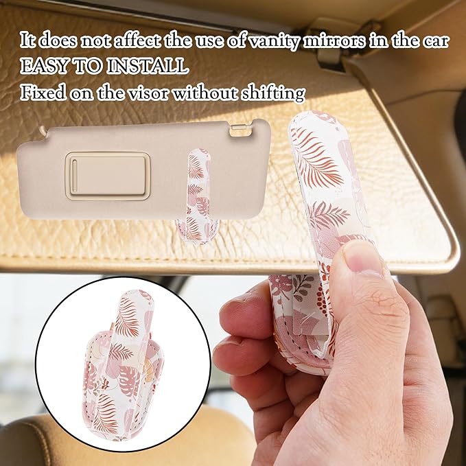 HemerVows Sunglass Holder for Car, Bohemian Trust in God Floral Print Magnetic Leather Visor Clip, Universal Sun Visor Accessory Eyeglass Holder for SUV Pickup Truck