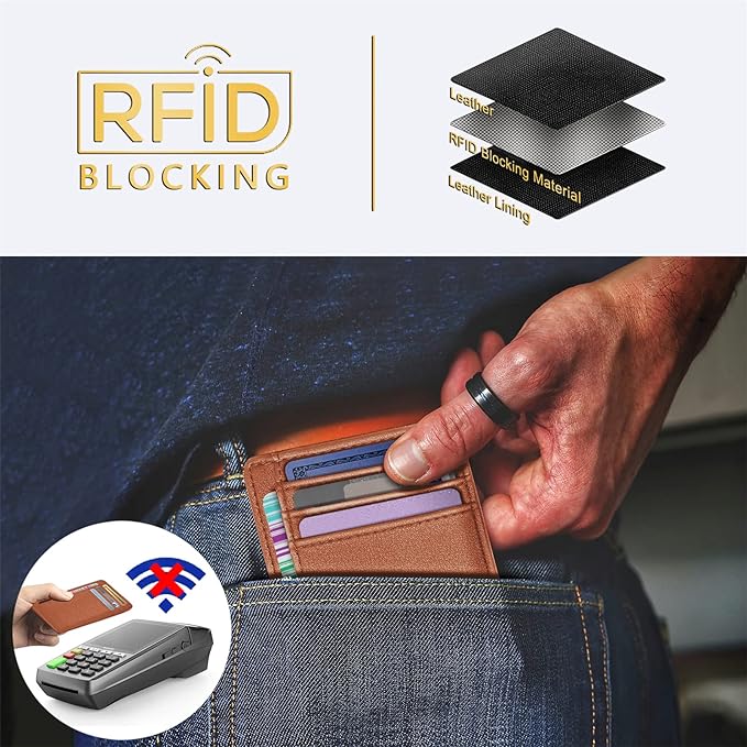 Travelambo Front Pocket Minimalist Leather Slim Wallet RFID Blocking Medium Size