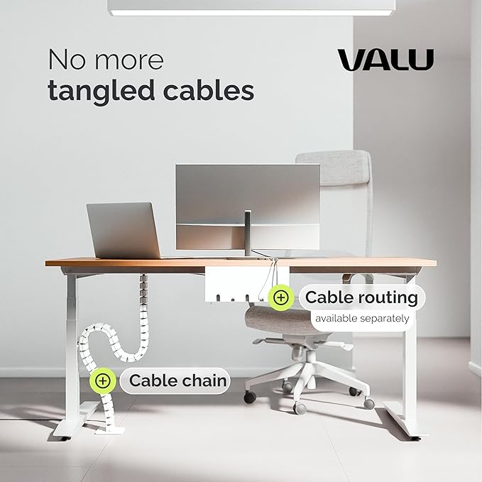 VALU Cable Management Spine – 49 Inch Cable Organizer for Height-Adjustable & Fixed Desks – Sturdy & Flexible with Magnetic Link – Cord Management System Under Desk with Steel Base & Non-Slip Pads