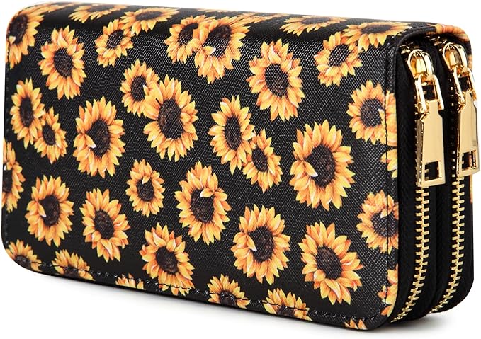 Sunflower Wallets for Women Large Capacity 2 Zipper Accessories Gifts Ladies Purse Credit Card Holder