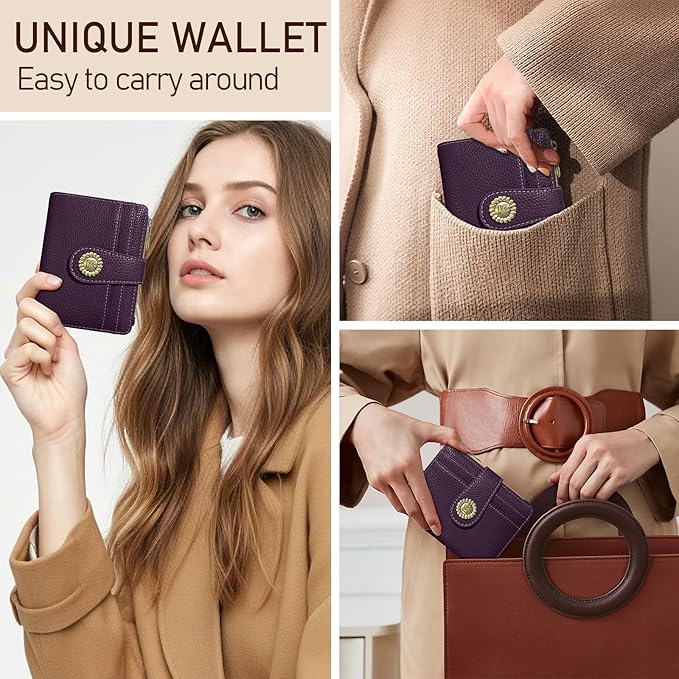 Kelvoris Small Rfid Women Wallet Bifold Zipper Coin Pocket PU Leather Compact Cash Credit Card Holder Travel Wallet for Female Ladies Teen Girls 1 ID Window 10 Card Slots