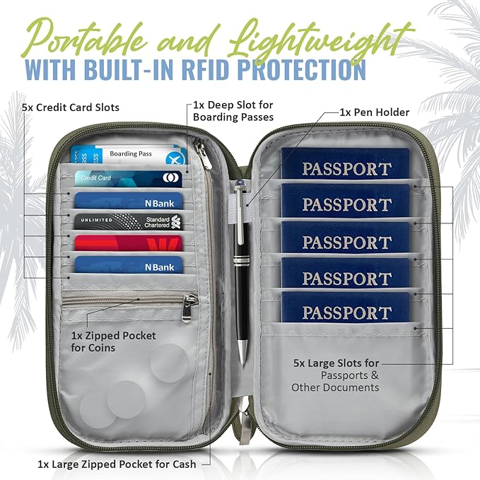 BOACAY Travel Document Organizer with RFID, Family Passport Holder, Wallet for Women & Men, Portable & Waterproof Case for Cards, Boarding Pass, Money