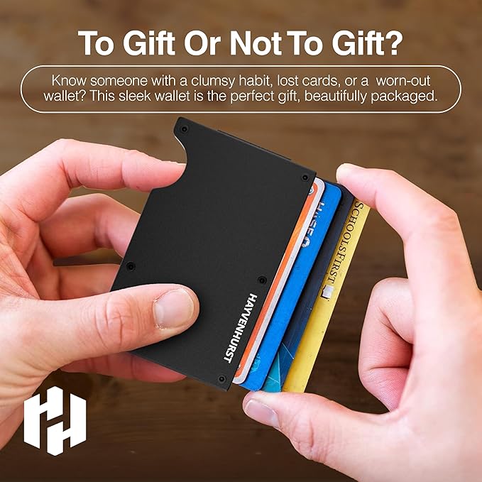 Hayvenhurst Wallet for Men - Slim RFID Blocking Metal Wallet with Cash Strap, Minimalist Front Pocket Credit Card Holder, Small Mens Wallet