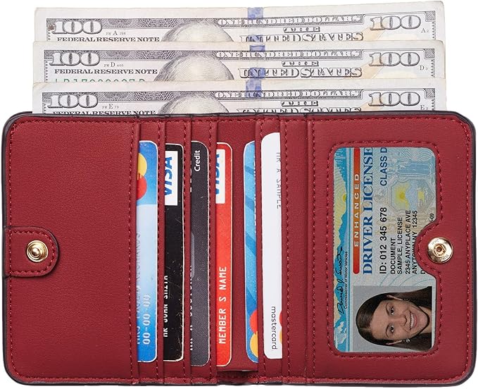 Toughergun Women’s Small Slim Leather Wallet with RFID Protection, Compact Bifold Mini Purse with Clear ID Window
