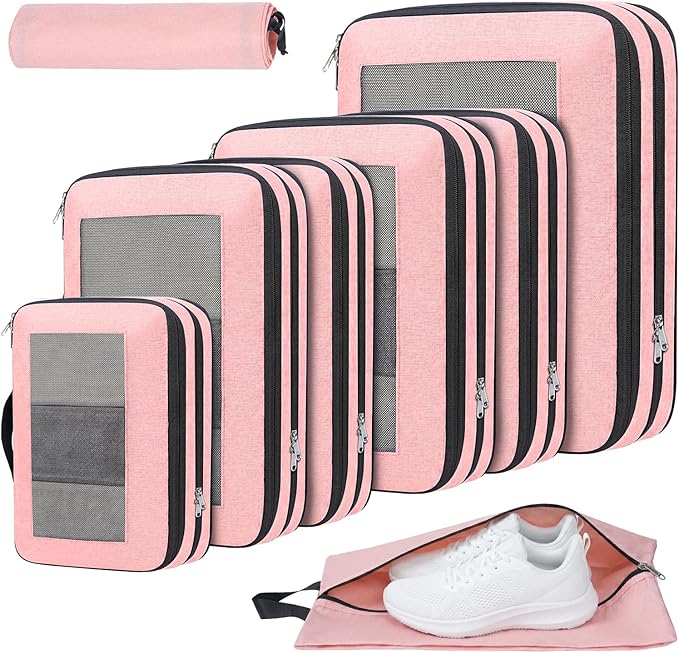 Compression Packing Cubes for Travel, Lightweight Vacation Travel Essentials, Travel Accessories for Suitcase Organizer Bags Set, Durable Luggage Organizer