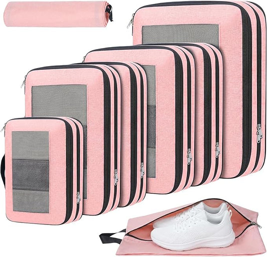 Compression Packing Cubes for Travel, Lightweight Vacation Travel Essentials, Travel Accessories for Suitcase Organizer Bags Set, Durable Luggage Organizer
