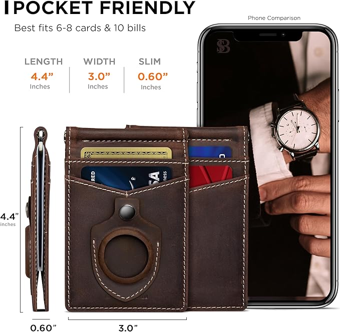 SERMAN BRANDS RFID Blocking Wallet Slim Bifold - Genuine Leather Minimalist Front Pocket Wallets for Men with Money Clip Gift