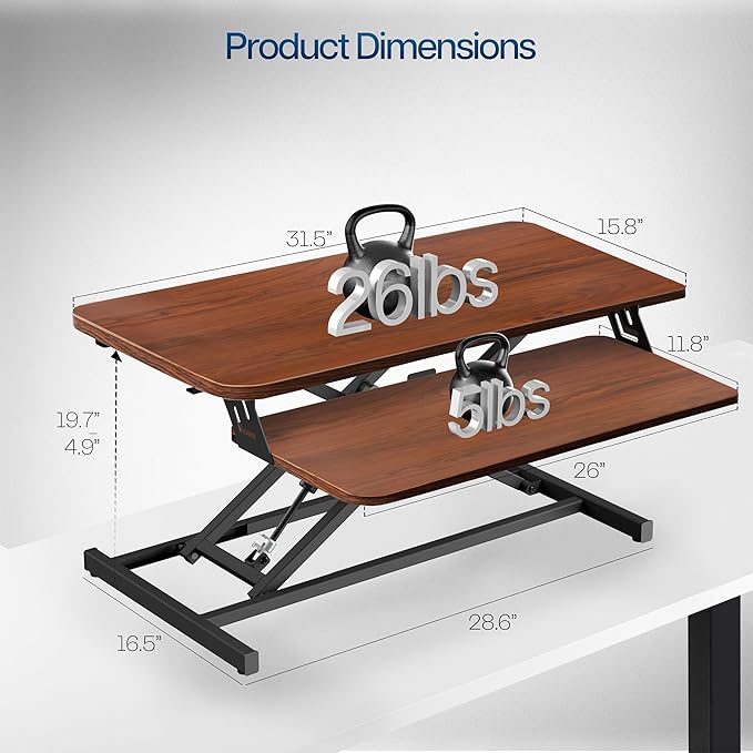 VIVO Height Adjustable 32 inch Stand Up Desk Converter, Quick Sit to Stand Tabletop Dual Monitor Riser Workstation, Dark Walnut Desktop, Black Frame, DESK-V000SD